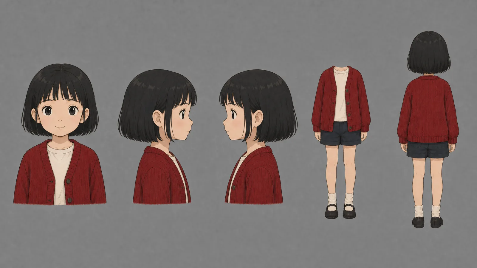 2D anime girl character sheet on grey