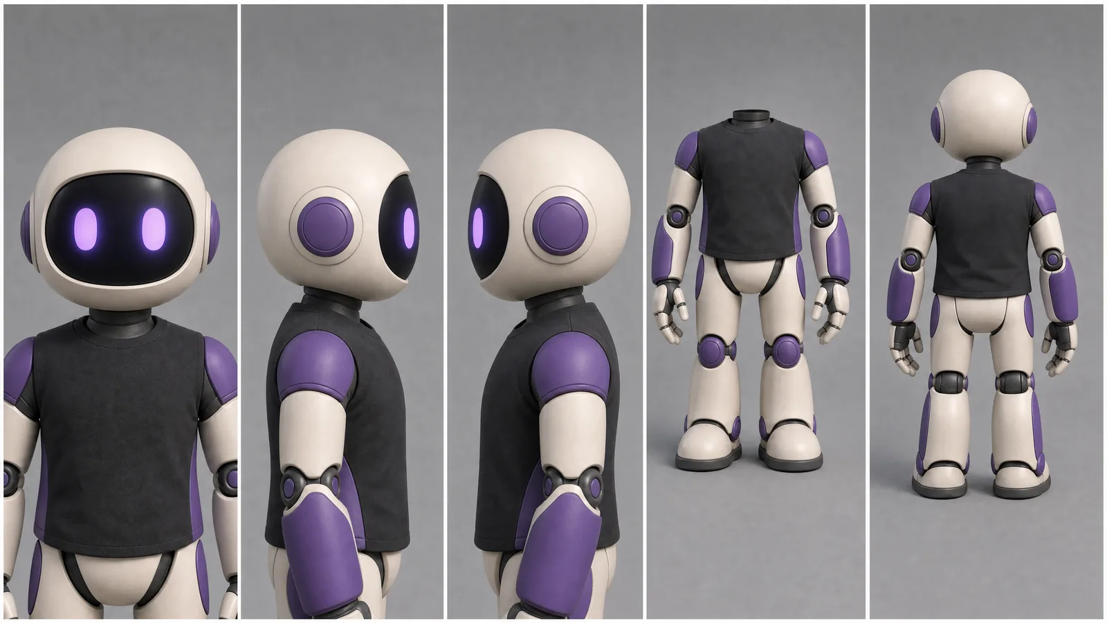 3D robot character sheet on grey